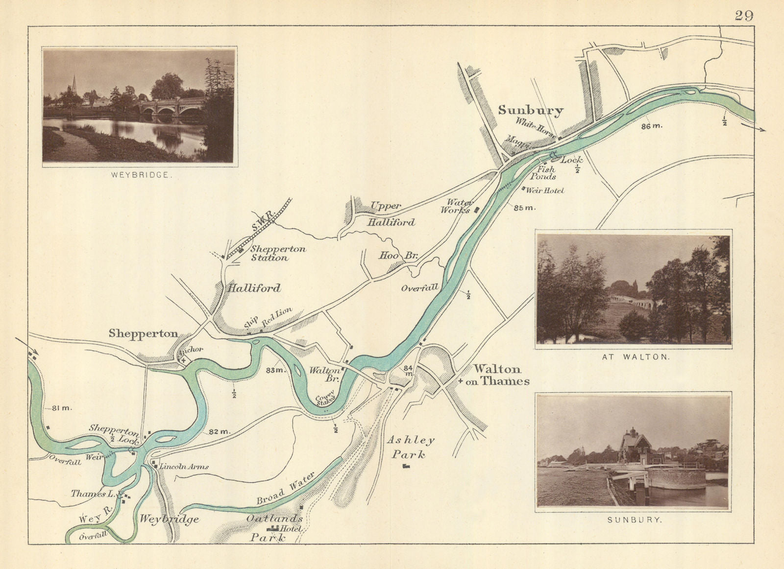 RIVER THAMES Weybridge Shepperton Halliford Walton Sunbury. TAUNT 1879 old map